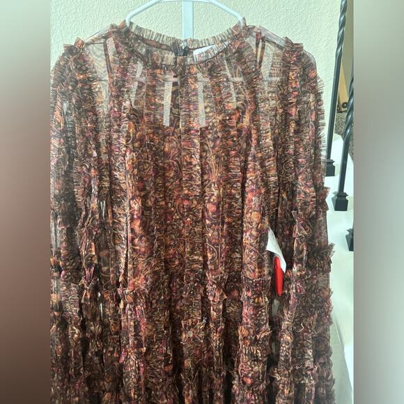 FLORAL PRINT LONG
FLARE SLEEVE MESH A-LINE DRESS size 4 NWOT - Picture 3 of 7